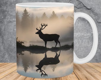 Plantilla para envolver tazas de Lake Forest (11 oz y 15 oz), diseño de sublimación de taza de ciervo, plantilla PNG para envolver tazas, descarga digital instantánea
