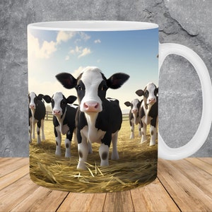 3D Cows Village Farm Mug Wrap 11oz & 15oz Mug Template, 3D Animals Mug Sublimation Design Mug Wrap Template PNG Instant Digital Download