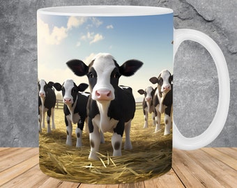 3D Cows Village Farm Mug Wrap 11oz & 15oz Mug Template, 3D Animals Mug Sublimation Design Mug Wrap Template PNG Instant Digital Download