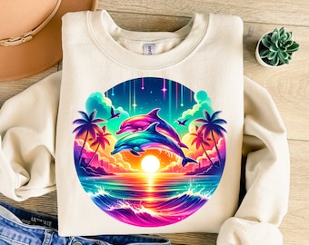 Dolphins Png, Neon Png, Ocean Png, Beach Png, Sunset Png, Dolphins Sublimation, Sublimation Design, T-Shirt Design, Sweatshirt Png