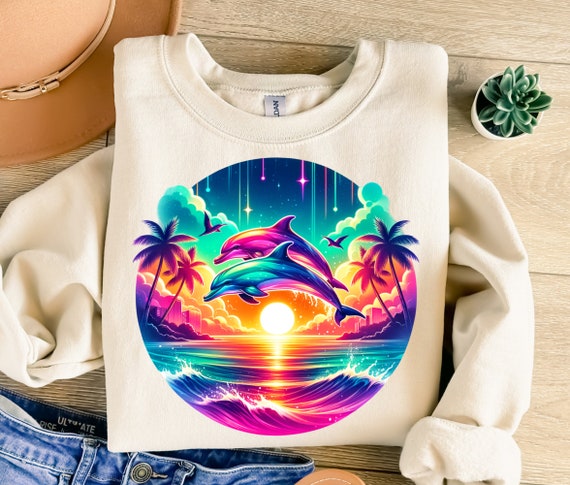 Dolphins Png, Neon Png, Ocean Png, Beach Png, Sunset Png, Dolphins Sublimation, Sublimation Design, T-Shirt Design, Sweatshirt Png