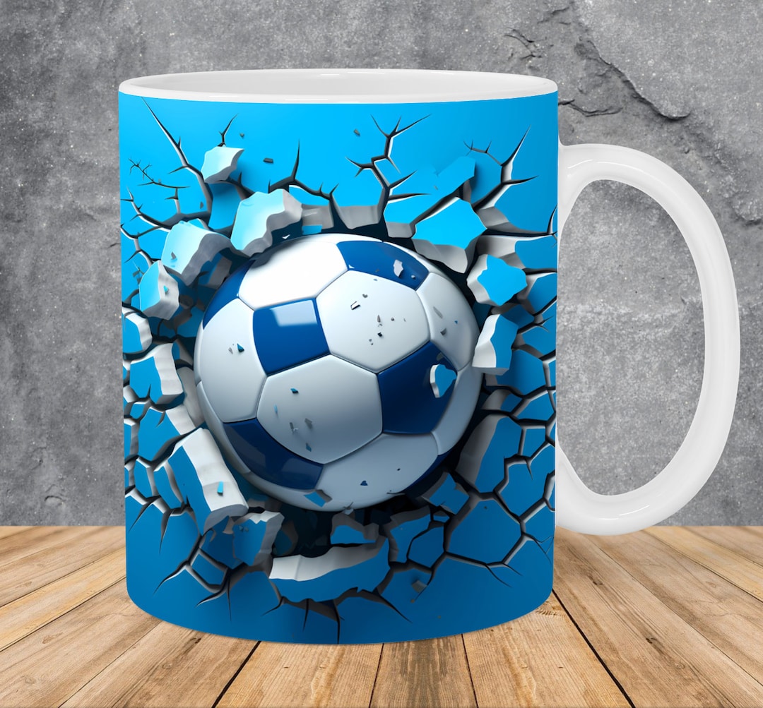 3D Soccer Ball Hole in Blue Wall Mug Wrap 11oz 15oz Mug
