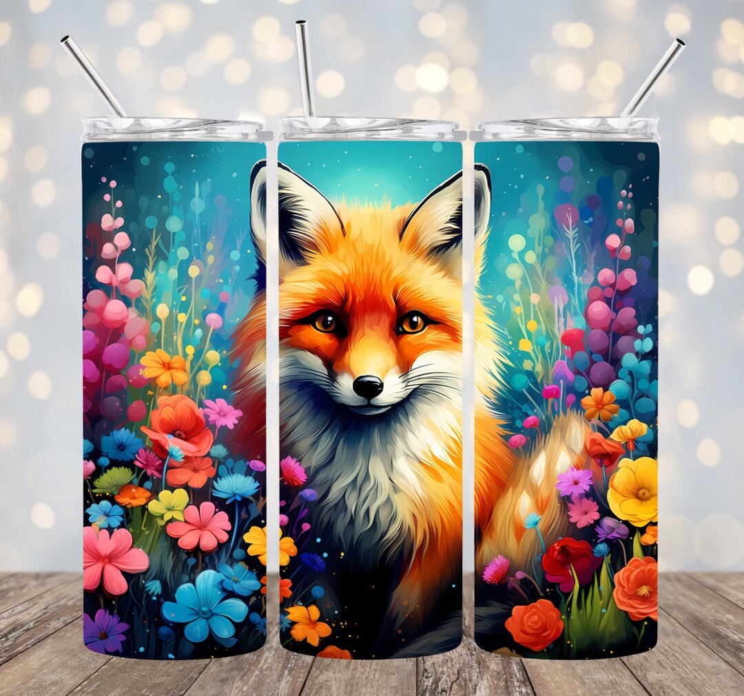 Colorful Fox Flower Painting 20 Oz Skinny Tumbler Sublimation Design ...