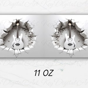 3D White Guitar Hole In A Wall Mug Wrap 11oz & 15oz Mug Template, 3D Mug Sublimation Design Mug Wrap Template PNG Instant Digital Download image 3