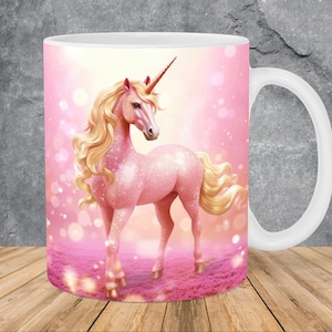 3D Einhorn Golden Pink Glitter Becher wickeln 11oz 15oz Becher Vorlage, 3D-Becher Sublimation Design Becher Wrap Vorlage PNG Sofortiger digitaler Download