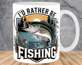 I'd Rather Be Fishing Mug Wrap 11oz & 15oz Mug Template, Fishing Mug Sublimation Design Mug Wrap Template PNG Instant Digital Download