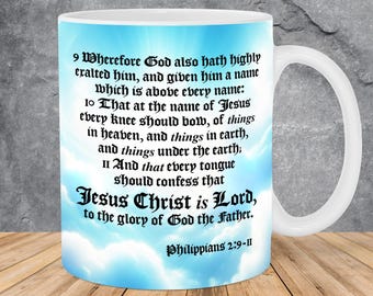 King James Bible Verse Mug Wrap 11oz & 15oz Mug Template, Jesus Christ Is God, Scripture, Philippians 2:9-11, Christian Mug Sublimation Png
