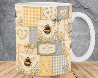 Summer 11oz & 15oz Mug Design, Honey Sublimation PNG, Honeycomb Mug Wrap PNG
