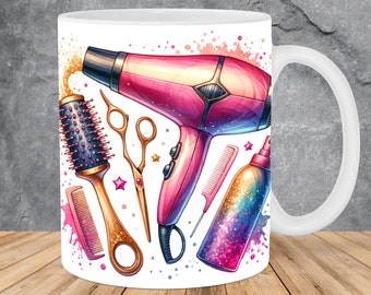 Watercolor Hairdresser Accessories Mug Wrap 11oz & 15oz Mug Template, Mug Sublimation Design Mug Wrap Template PNG Instant Digital Download