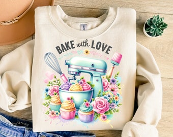 Baka med kärlek png, bakning png, bakningssublimering, retro png, cupcakes sublimering, sublimeringsdesign, t-shirtdesign, tröja png