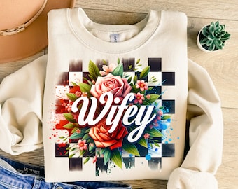 Wifey Png, Flower Png, Retro Png, Checkered Png, Wife Png, Trendy Png, Wifey Sublimation, Sublimation Design, T-Shirt Design, Sweatshirt Png