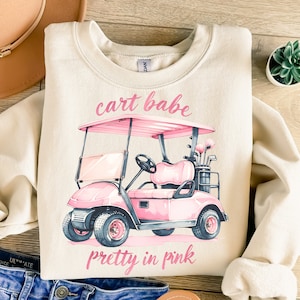 ピンクの可愛いカートPng、ゴルフカートPng、女性ゴルファー昇華、ゴルフ昇華、レトロPng、Tシャツデザイン、スウェットシャツPng