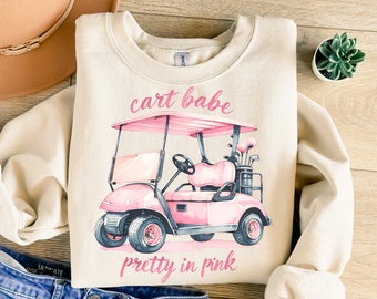 Cart Babe Pretty In Pink Png, Golf Cart Png, Lady Golfer Sublimation, Golf Sublimation, Retro Png, T-Shirt Design, Sweatshirt Png