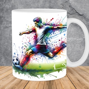 Caneca de jogador de futebol aquarela 11oz e 15oz modelo de caneca, design de sublimação de caneca de futebol modelo de caneca PNG download digital instantâneo