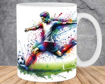 Watercolor Soccer Player Mug Wrap 11oz & 15oz Mug Template, Soccer Mug Sublimation Design Mug Wrap Template PNG Instant Digital Download