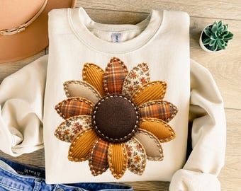 Sunflower Png, Patchwork Png, Sewing Png, Flower Png, Vintage Png, Trendy Png, Sublimation Design, T-Shirt Design, Sweatshirt Png