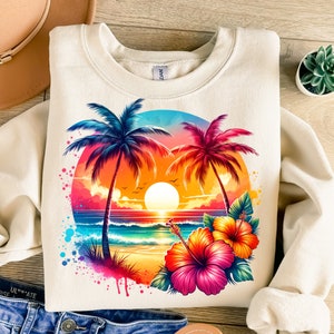 Summer Png, Beach Png, Palm Trees Png, Hibiscus Flowers Png, Beach Sunset Png, Sublimation Design, T-Shirt Design, Sweatshirt Png