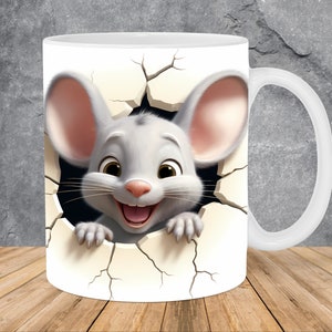 3D Mouse Hole In A Wall Mug Wrap 11oz & 15oz Mug Template, Animal Mug Sublimation Design Mug Wrap Template PNG Instant Digital Download