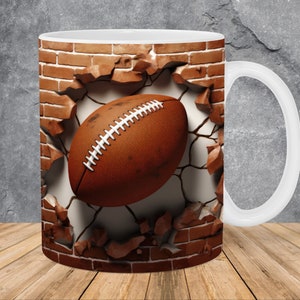 3D American Football Hole In A Wall Mug Wrap 11oz & 15oz Mug Template, Mug Sublimation Design Mug Wrap Template PNG Instant Digital Download