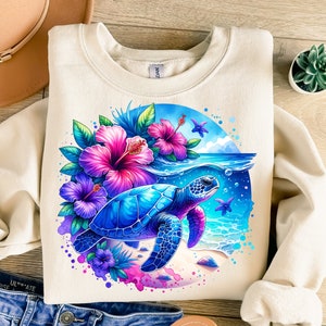 Turtle Png, Watercolor Turtle Png, Trendy Png, Ocean Png, Hibiscus Flowers Sublimation, Ocean Sublimation, T-Shirt Design, Sweatshirt Png