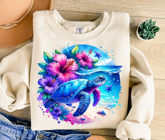 Turtle Png, Watercolor Turtle Png, Trendy Png, Ocean Png, Hibiscus Flowers Sublimation, Ocean Sublimation, T-Shirt Design, Sweatshirt Png