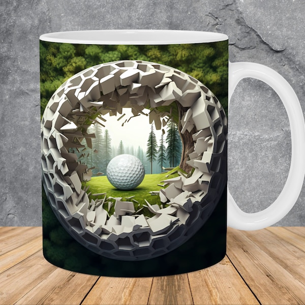 3D Golf Ball Hole In Golf Ball Mug Wrap 11oz & 15oz Mug Template, 3D Mug Sublimation Design Mug Wrap Template PNG Instant Digital Download