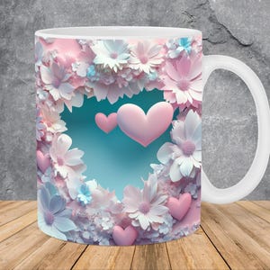 3D Love Hearts Hole In A Wall Mug Wrap 11oz & 15oz Mug Template, 3D Mug Sublimation Design Mug Wrap Template PNG Instant Digital Download