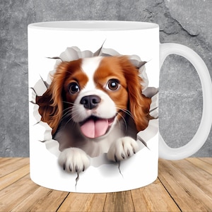 3D Cavalier King Charles Spaniel Mug Wrap 11oz & 15oz Mug Template, 3D Mug Sublimation Design Mug Wrap Template PNG Instant Digital Download