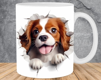 3D Cavalier King Charles Spaniel Mug Wrap 11oz & 15oz Mug Template, 3D Mug Sublimation Design Mug Wrap Template PNG Instant Digital Download