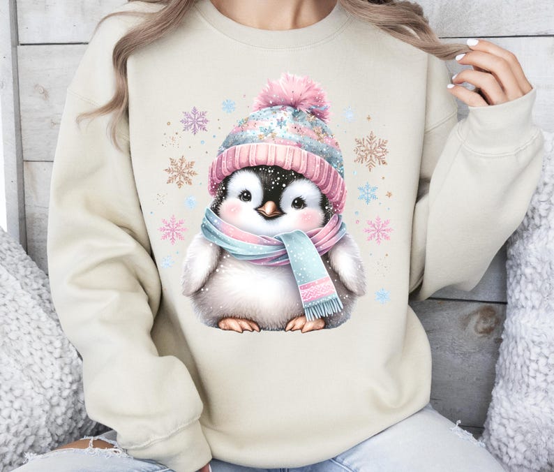 Vinter png, pingvin png, snöflingor png, vintersublimering, trendig png, sublimeringsdesign, t-shirtdesign, tröja png bild 2
