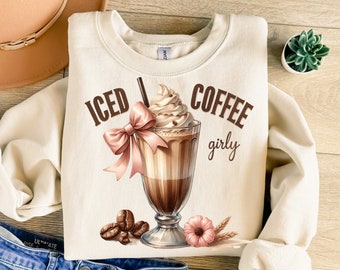 Iced Coffee Girly Png, Coquette Png, Pink Bow Png, Iced Coffee Png, Coffee Sublimation, Coffee Lover Png, T-Shirt Design, Sweatshirt Png
