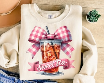 Sweet Tea Png, Retro Png, Bow Png, Coquette Png, Girly Png, Checkered Png, Trendy Png, Sublimation Design, T-Shirt Design, Sweatshirt Png