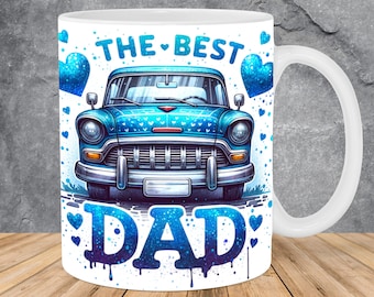 Watercolor The Best Dad Car Mug Wrap 11oz & 15oz Mug Template, Dad Mug Sublimation Design Mug Wrap Template PNG Instant Digital Download