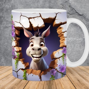 3D Donkey Hole In A Wall Mug Wrap 11oz & 15oz Mug Template, Flower Mug Sublimation Design Mug Wrap Template PNG Instant Digital Download