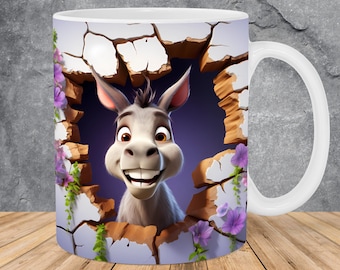 Agujero de burro 3D en una taza de pared Envoltura de taza de 11 oz y 15 oz Plantilla de taza, Diseño de sublimación de taza de flores Plantilla de envoltura de taza PNG Descarga digital instantánea