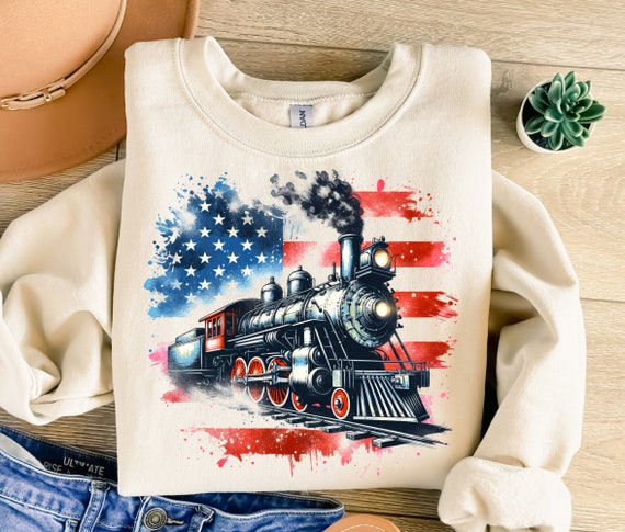 American Png, Steam Train Png, American Flag Png, Vintage Png, Trendy Png, USA Flag Png, Sublimation Design, T-Shirt Design, Sweatshirt Png