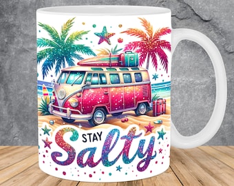 Stay Salty Beach Trip Palm Trees Mug Wrap 11oz & 15oz Mug Template, Mug Sublimation Design Mug Wrap Template PNG Instant Digital Download