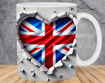 3D United Kingdom Hole In A Wall Mug Wrap 11oz & 15oz Mug Template, Mug Sublimation Design Mug Wrap Template PNG Instant Digital Download