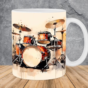 Vintage Drums Musical Instrument Mug Wrap 11oz & 15oz Mug Template, Mug Sublimation Design Mug Wrap Template PNG Instant Digital Download