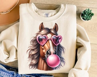 Horse Blowing Bubble Gum Png, Horse Png, Retro Png, Funny Png, Trendy Png, Sublimation Design, T-Shirt Design, Sweatshirt Png