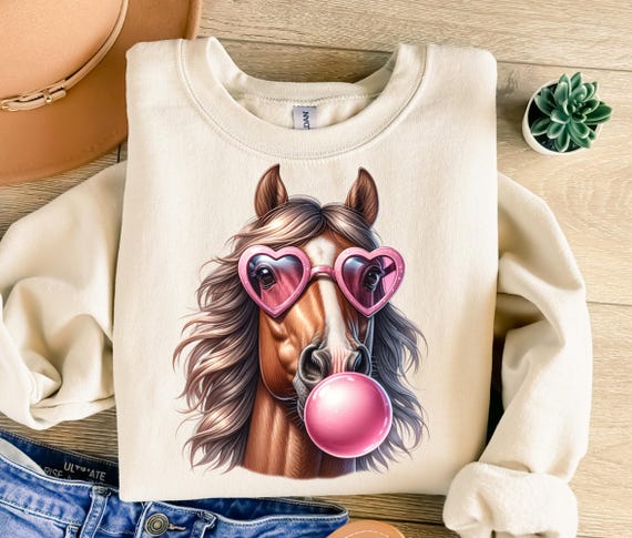 Horse Blowing Bubble Gum Png, Horse Png, Retro Png, Funny Png, Trendy Png, Sublimation Design, T-Shirt Design, Sweatshirt Png