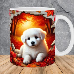 3D Puppy Hole In A Wall Mug Wrap 11oz & 15oz Mug Template, Autumn Mug Sublimation Design Mug Wrap Template PNG Instant Digital Download