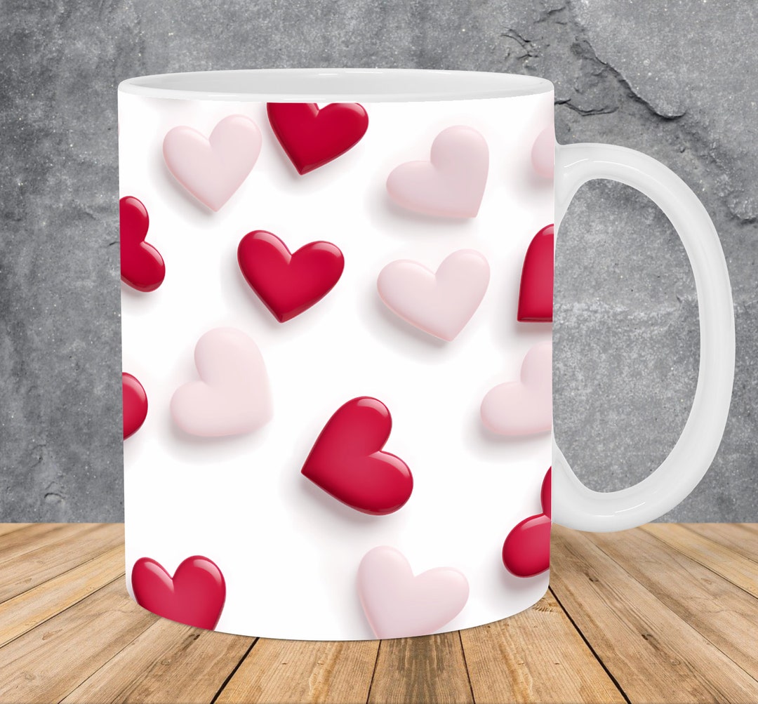 Pink and Red Love Hearts Mug Wrap 11oz & 15oz Mug Template, Love Mug