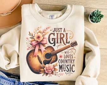 Just A Girl Who Loves Country Music, Southern Png, Country Png, Country Music Sublimation, Bow Sublimation, T-Shirt Design, Sweatshirt Png