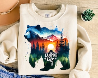 Camping Bear PNG, Sublimation Design (Digital Download)