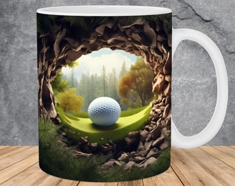 3D Golf Ball Golfer Hole In A Wall Mug Wrap 11oz & 15oz Mug Template, Mug Sublimation Design Mug Wrap Template PNG Instant Digital Download