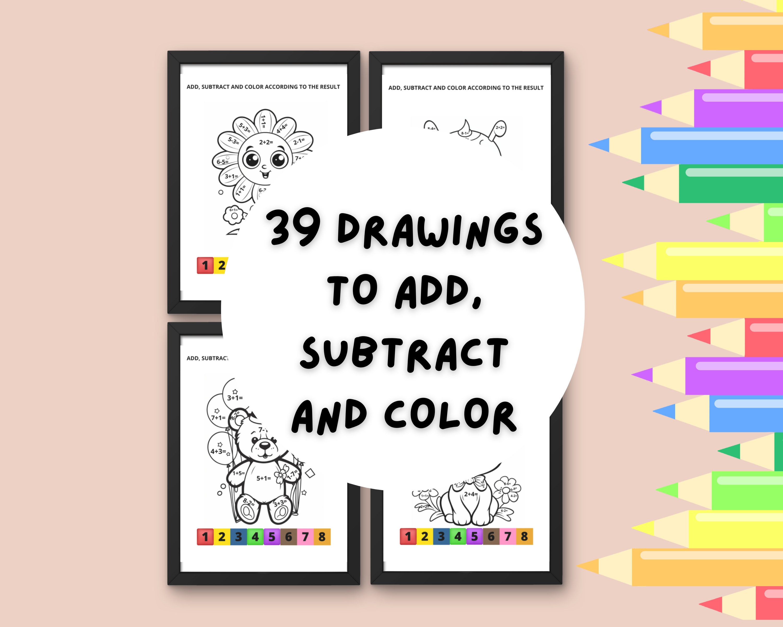 39 Pages of Addition, Subtraction and Coloring Exercises Preschool ...