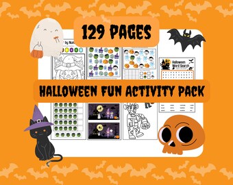 Pack of 129 printable pages of various Halloween activities | Coloring pages, hobbies, series, writing, counting, colors