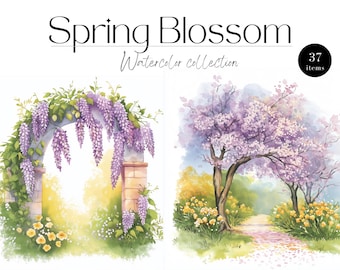 Watercolor Spring Clipart, Printable Watercolor Clipart, Digital Download, Junk Journals, Watercolor Clipart, Spring Clipart, Spring PNG