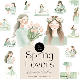 Watercolor Spring Clipart, Cute Spring, Spring Cottage, Digital Stickers, Scrapbooking, Commercial Use, Printable Watercolor Clipart Spring